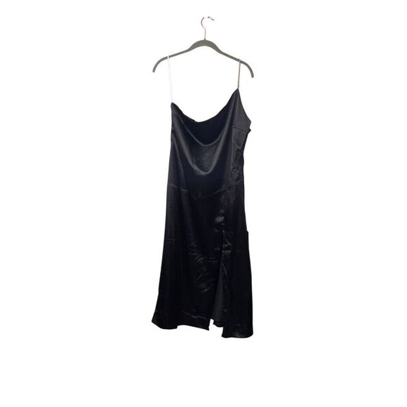 NWT Lulus Sleek Excellence Black Satin Rhinestone One Shoulder Dress S/Large - Picture 4 of 7